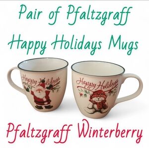 Pair of Pfaltzgraff Winterberry Happy Holidays Jumbo Mugs Polar Bear Santa Claus